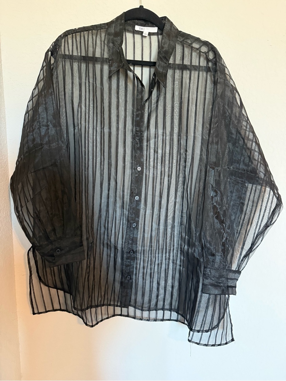 DR2 Sheer Striped Button-Up Shirt - Black
